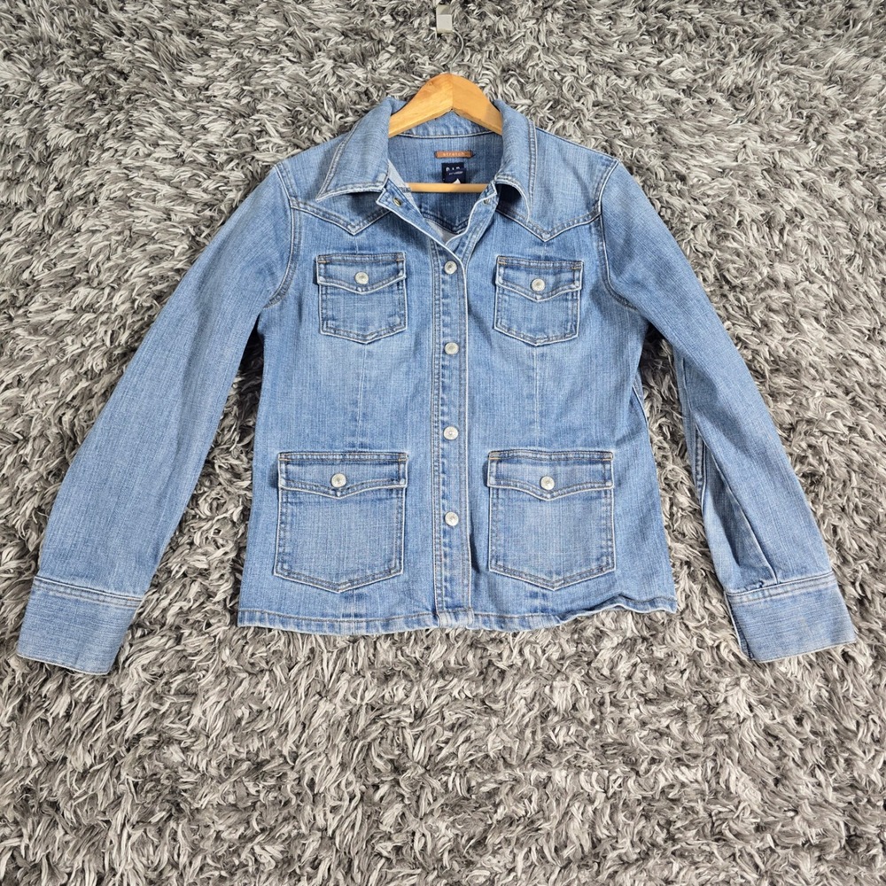 Gap Womens Small Denim Jacket Medium Wash Stretch Western Yoke Chore Coat 3667